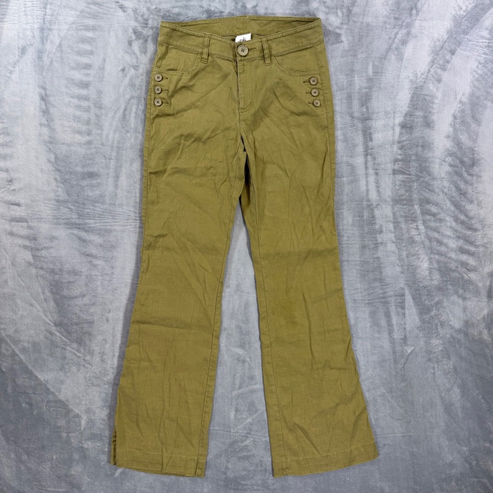 Cabi Linen Flare Pants Women's Size 2 Olive Green‎ Trousers